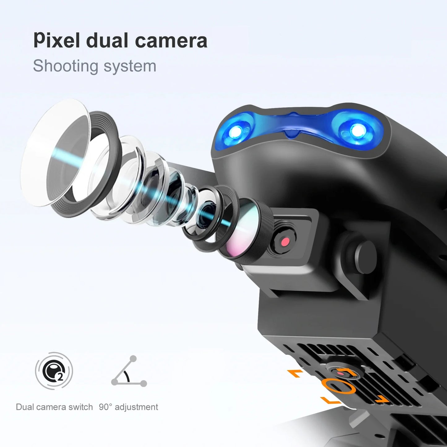 Drone E99Pro HD Dual Camera Quadcopter, Foldable, Altitude Hold, 30 Min Flight, 2 Batteries, Black Case