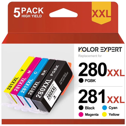 280XXL 281XXL Ink Cartridge for Canon Ink 280 and 281 PGI-280XXL CLI-281XXL for Pixma TR7520 TR8520 TS6120 TS6220 TS8120 TS8220 Printers (5-Pack)