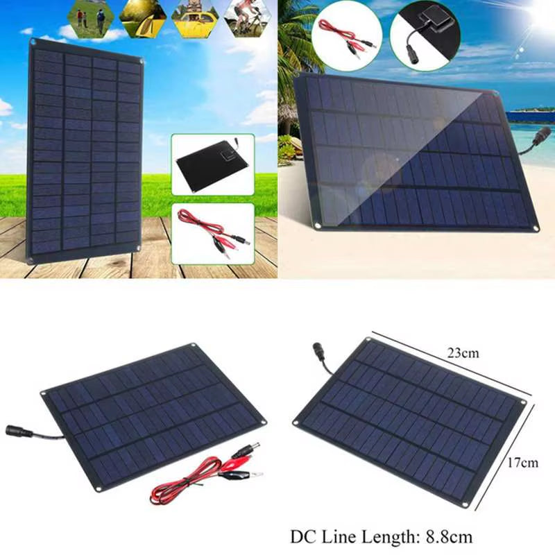 20W Solar Panel with Battery Clip and 20A Controller 18V Monocrystalline Solar Cells Outdoor Camping Hiking Solar Car Charger