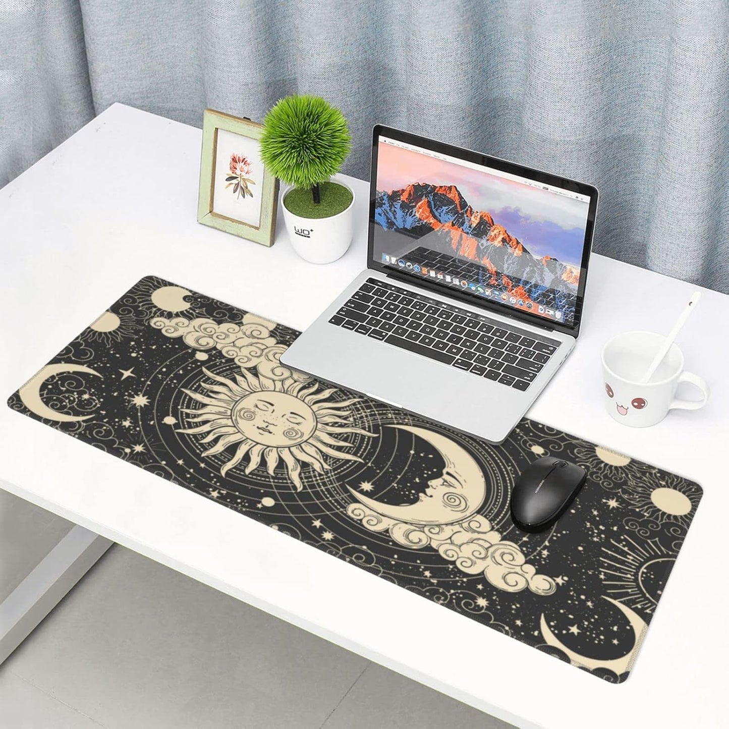 Japanese Ocean Waves Gaming Mouse Pad XL, Non Slip Rubber Base Mousepad, Stitched Edges Desk Pad, Extended Large Mice Pad,31.5 X 11.8 Inch (Astrology Moon Sun)
