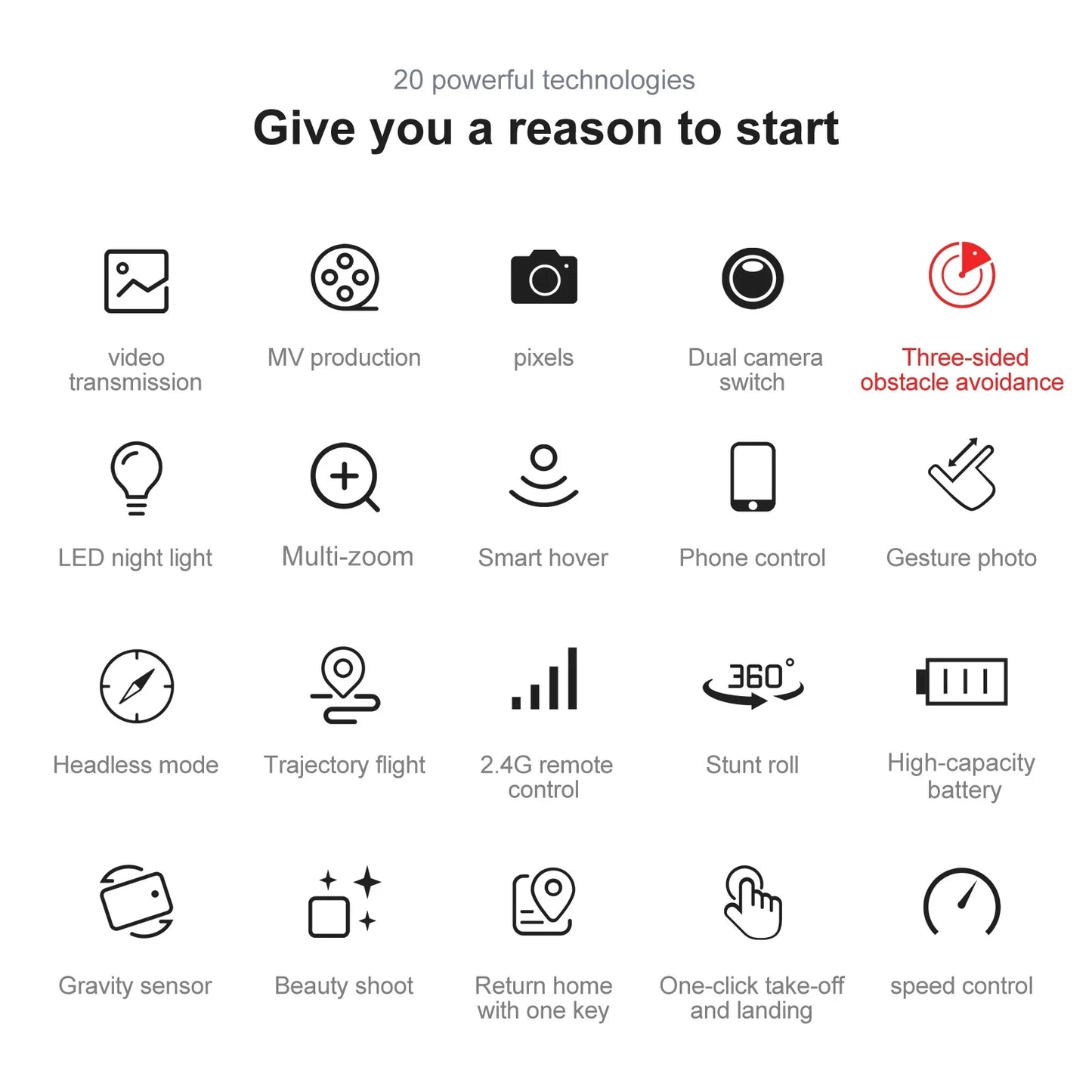 Drone E99Pro HD Dual Camera Quadcopter, Foldable, Altitude Hold, 30 Min Flight, 2 Batteries, Black Case