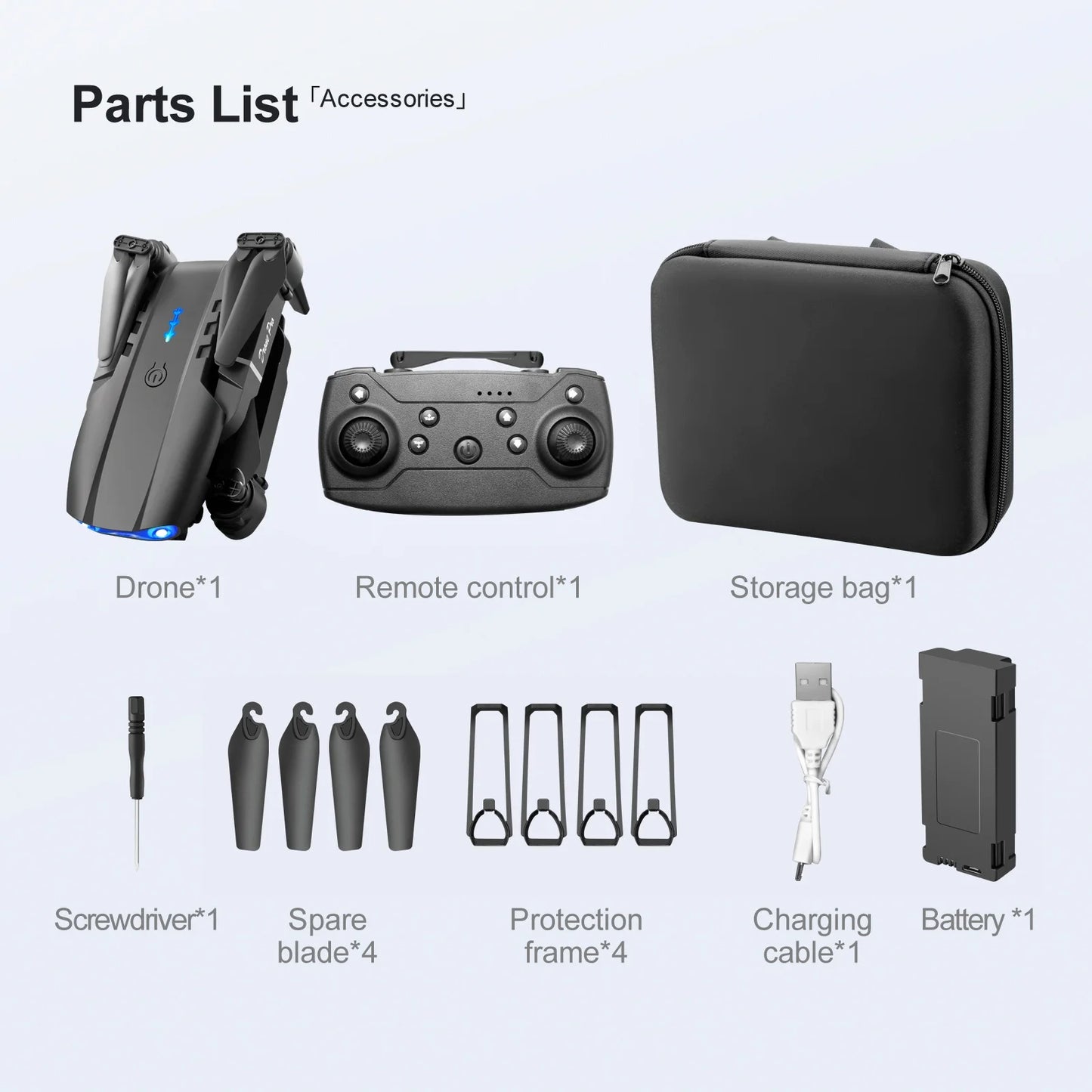 Drone E99Pro HD Dual Camera Quadcopter, Foldable, Altitude Hold, 30 Min Flight, 2 Batteries, Black Case