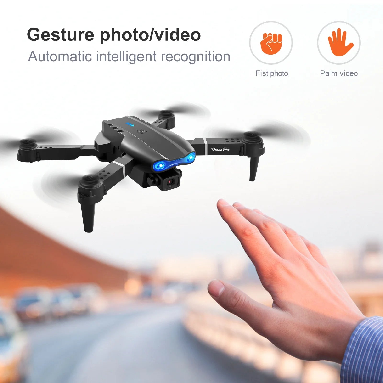 Drone E99Pro HD Dual Camera Quadcopter, Foldable, Altitude Hold, 30 Min Flight, 2 Batteries, Black Case