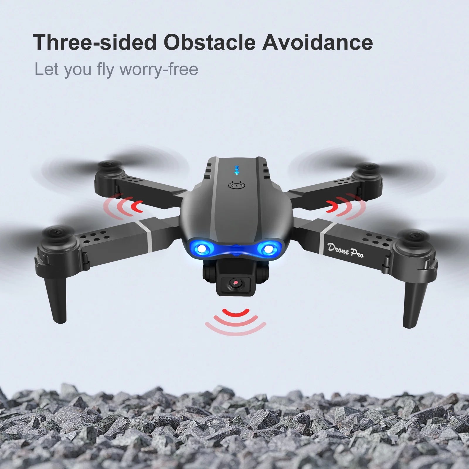 Drone E99Pro HD Dual Camera Quadcopter, Foldable, Altitude Hold, 30 Min Flight, 2 Batteries, Black Case