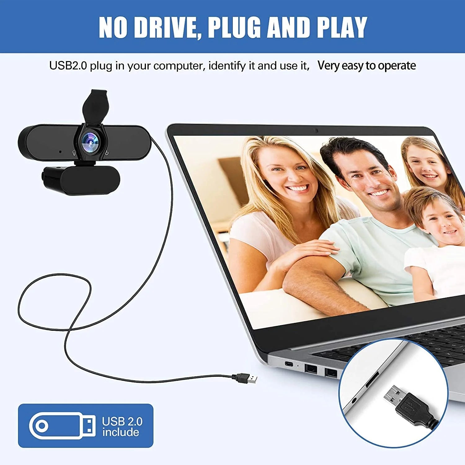 Webcam HD 1080P Web Camera, USB PC Computer Webcam with Microphone, Laptop Desktop Full HD Camera Video Webcam 360 Degree Widescreen, Pro Streaming Webcam for Recording, Calling, Conferencing, Gaming