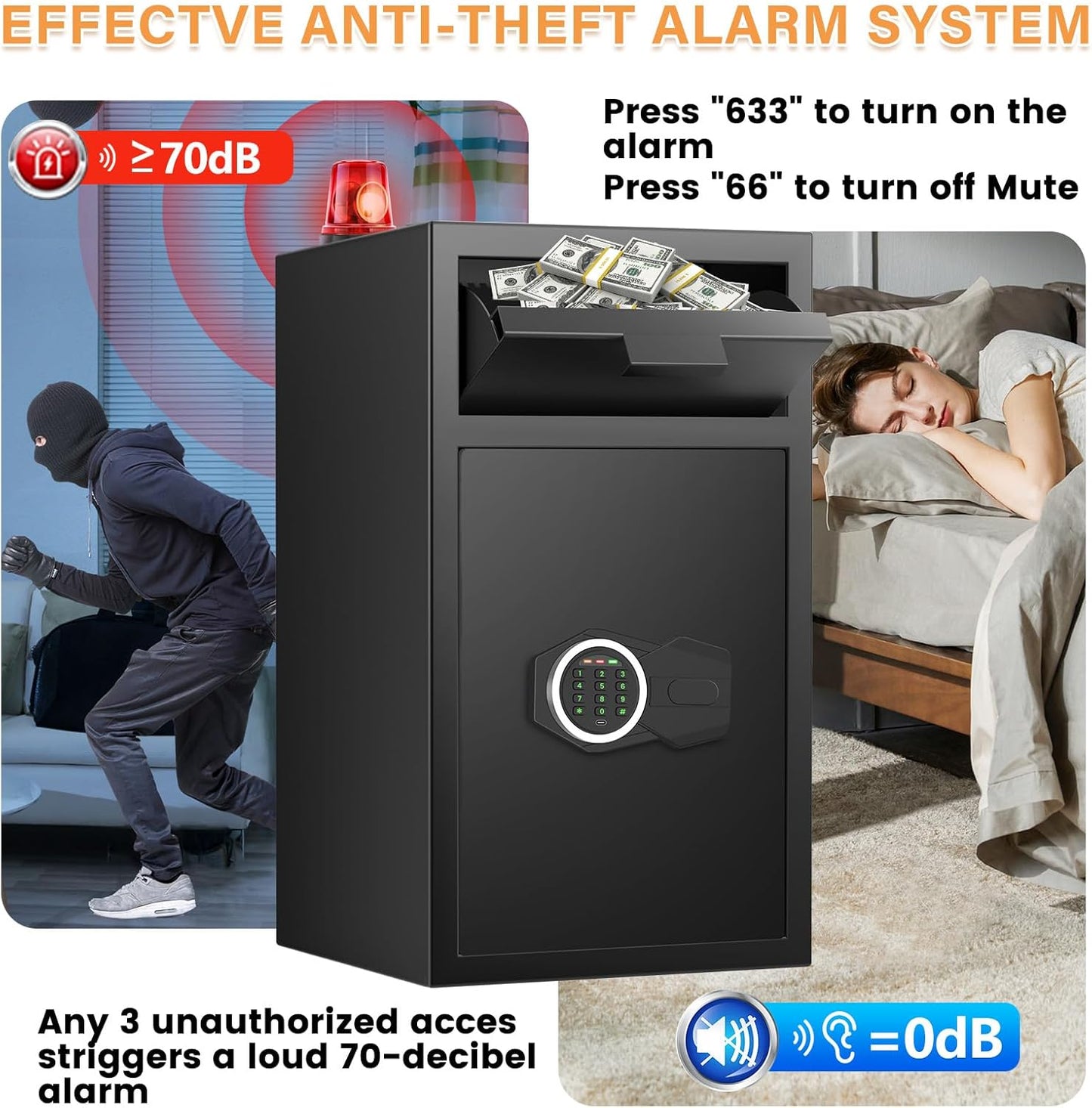 2.2 Cubic Drop Slot Safes for Money Jewelry, Drop Safe for Business with Combination Lock and Key