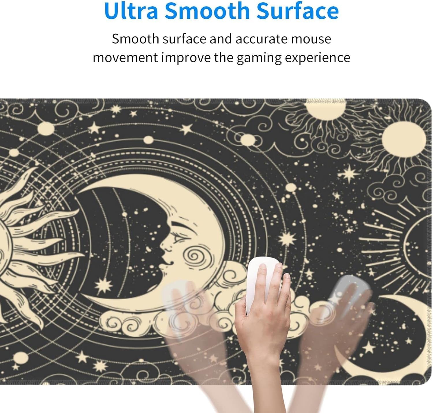 Japanese Ocean Waves Gaming Mouse Pad XL, Non Slip Rubber Base Mousepad, Stitched Edges Desk Pad, Extended Large Mice Pad,31.5 X 11.8 Inch (Astrology Moon Sun)