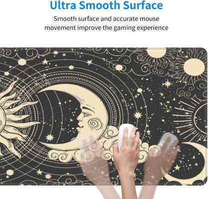 Japanese Ocean Waves Gaming Mouse Pad XL, Non Slip Rubber Base Mousepad, Stitched Edges Desk Pad, Extended Large Mice Pad,31.5 X 11.8 Inch (Astrology Moon Sun)