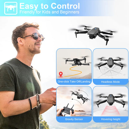 E88 Drone with HD Dual Camera, Mini Drone for Kids, Foldable RC Quadcopter with Brushless Motor, Toys Gifts for Kids and Adults Beginners, Black