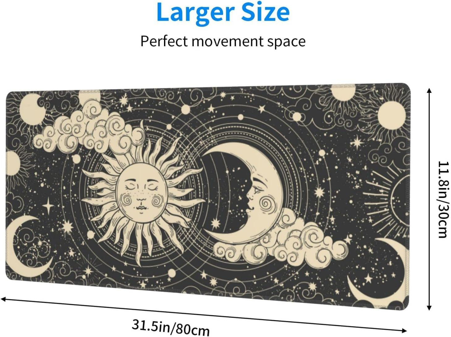 Japanese Ocean Waves Gaming Mouse Pad XL, Non Slip Rubber Base Mousepad, Stitched Edges Desk Pad, Extended Large Mice Pad,31.5 X 11.8 Inch (Astrology Moon Sun)