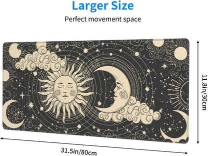 Japanese Ocean Waves Gaming Mouse Pad XL, Non Slip Rubber Base Mousepad, Stitched Edges Desk Pad, Extended Large Mice Pad,31.5 X 11.8 Inch (Astrology Moon Sun)