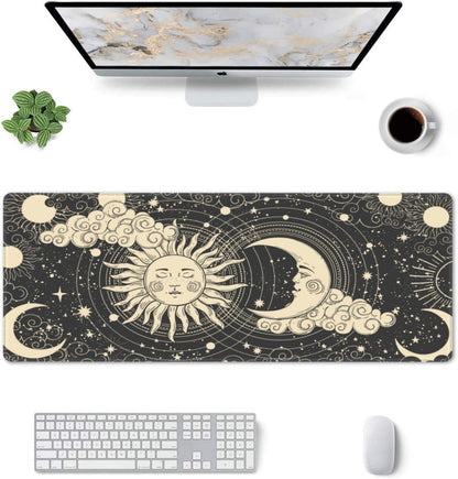 Japanese Ocean Waves Gaming Mouse Pad XL, Non Slip Rubber Base Mousepad, Stitched Edges Desk Pad, Extended Large Mice Pad,31.5 X 11.8 Inch (Astrology Moon Sun)