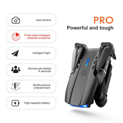 Drone E99Pro HD Dual Camera Quadcopter, Foldable, Altitude Hold, 30 Min Flight, 2 Batteries, Black Case