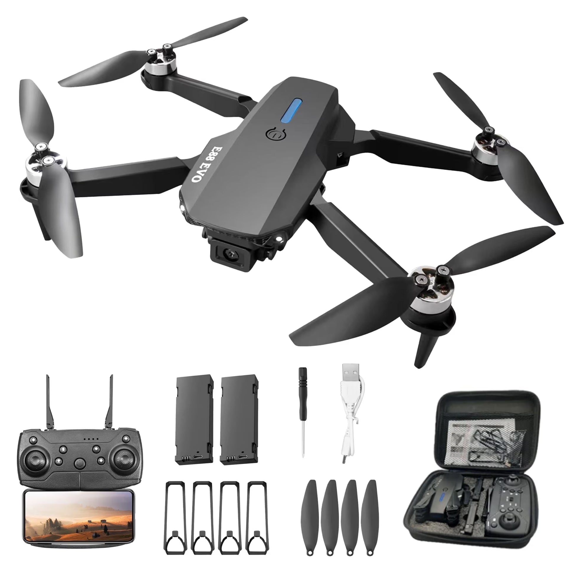 E88 Drone with HD Dual Camera, Mini Drone for Kids, Foldable RC Quadcopter with Brushless Motor, Toys Gifts for Kids and Adults Beginners, Black
