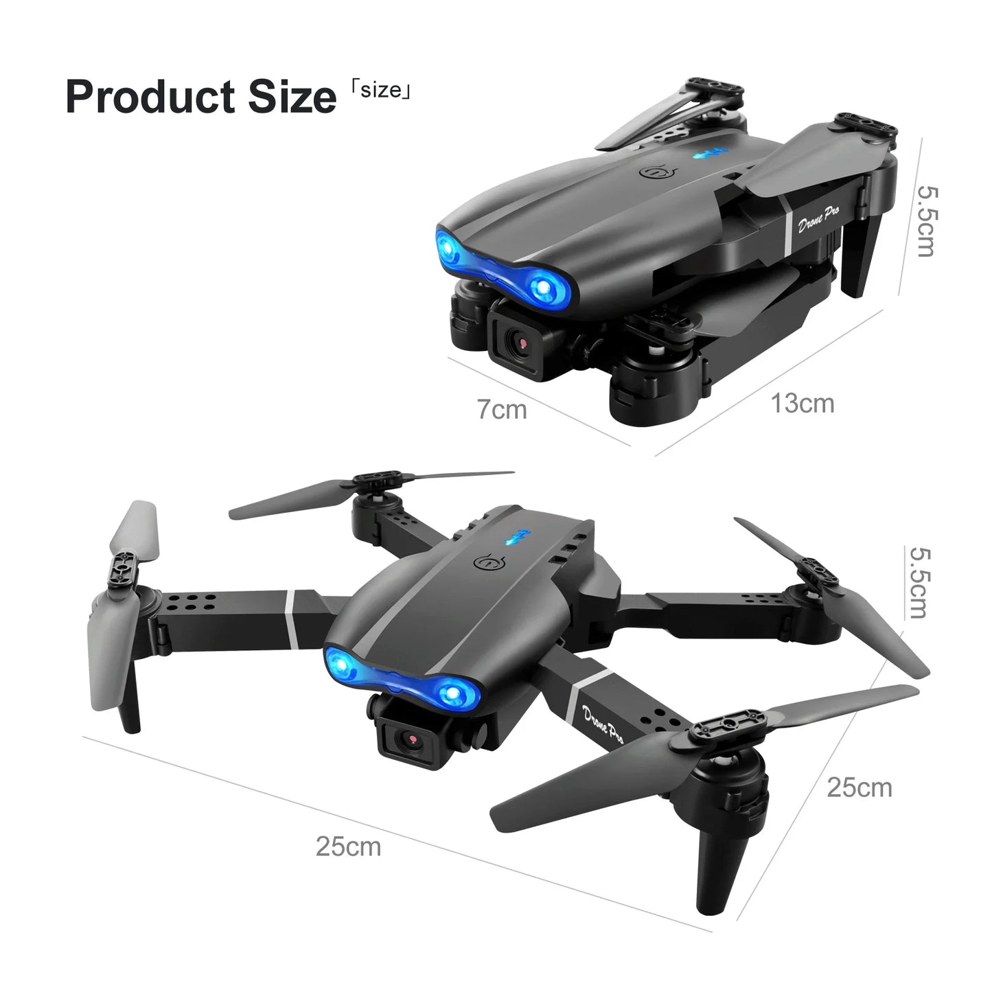 Drone E99Pro HD Dual Camera Quadcopter, Foldable, Altitude Hold, 30 Min Flight, 2 Batteries, Black Case