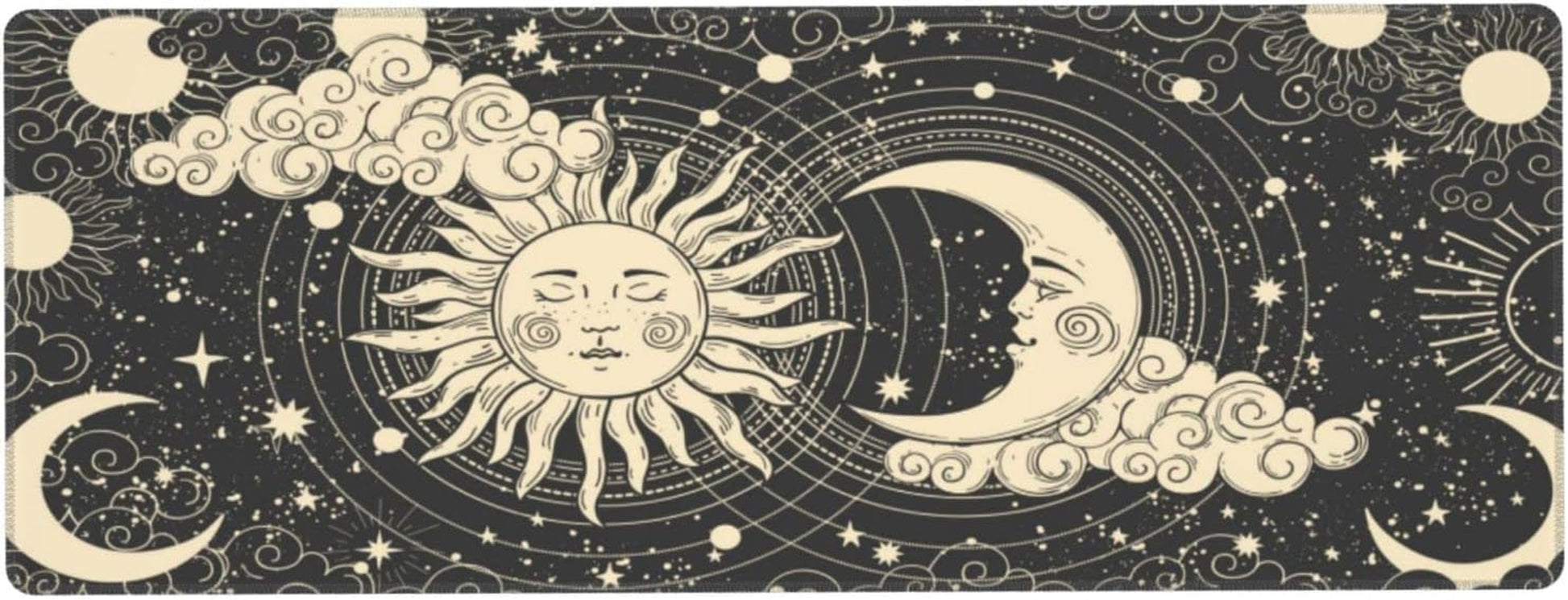 Japanese Ocean Waves Gaming Mouse Pad XL, Non Slip Rubber Base Mousepad, Stitched Edges Desk Pad, Extended Large Mice Pad,31.5 X 11.8 Inch (Astrology Moon Sun)