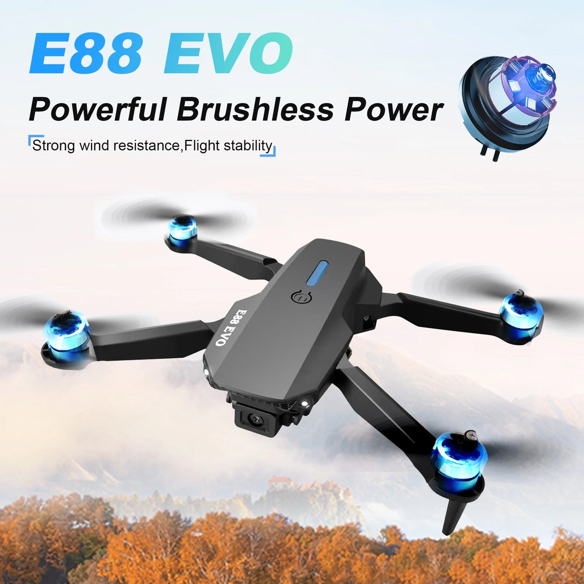 E88 Drone with HD Dual Camera, Mini Drone for Kids, Foldable RC Quadcopter with Brushless Motor, Toys Gifts for Kids and Adults Beginners, Black