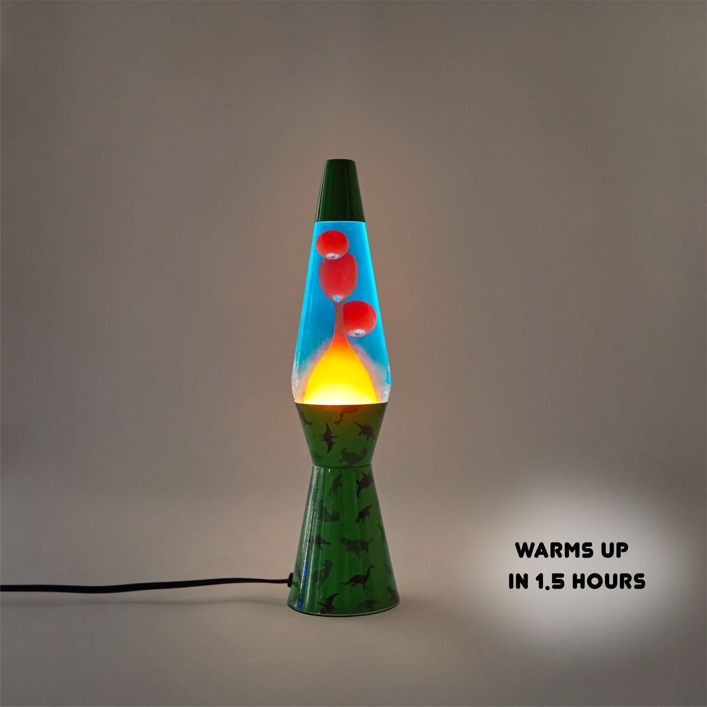 16" Dinosaur Lava Motion Volcano Lamp, Orange Wax in Blue Liquid