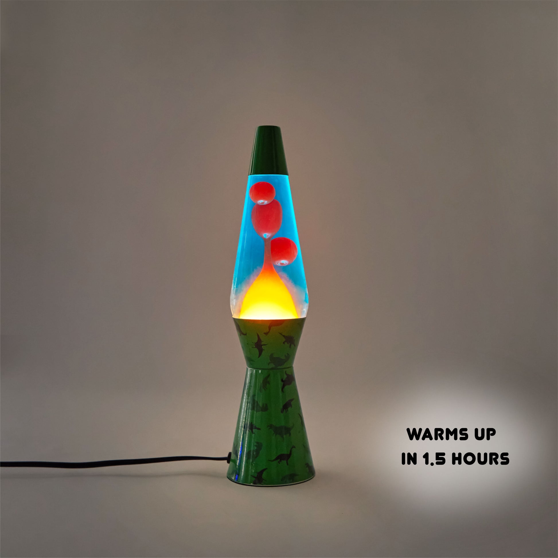 16" Dinosaur Lava Motion Volcano Lamp, Orange Wax in Blue Liquid