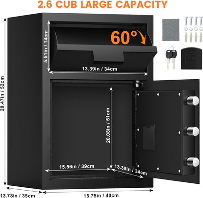 2.2 Cubic Drop Slot Safes for Money Jewelry, Drop Safe for Business with Combination Lock and Key