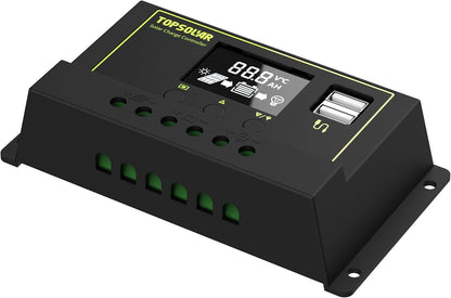 Solar Panel Kit 20W 12V Monocrystalline with 10A Solar Charge Controller + Extension Cable with Battery Clips O-Ring Terminal for RV Marine Boat off Grid System