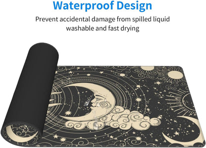 Japanese Ocean Waves Gaming Mouse Pad XL, Non Slip Rubber Base Mousepad, Stitched Edges Desk Pad, Extended Large Mice Pad,31.5 X 11.8 Inch (Astrology Moon Sun)