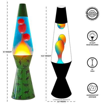 16" Dinosaur Lava Motion Volcano Lamp, Orange Wax in Blue Liquid