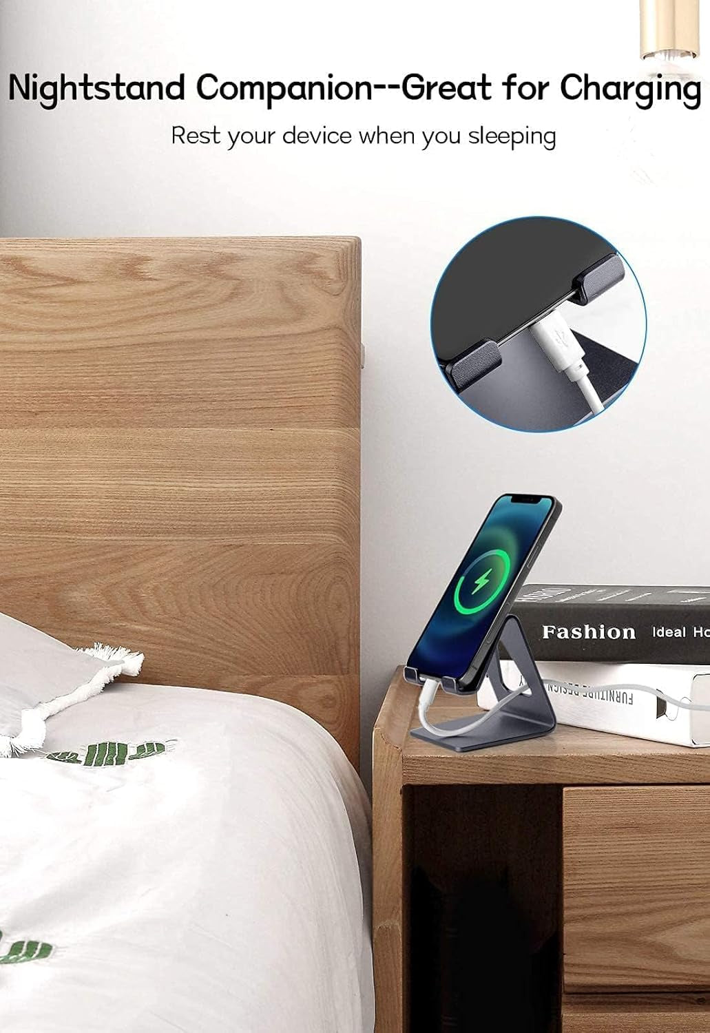 Cell Phone Stand Desk Phone Holder - Aluminum Mobile Phone Cradle Dock for Iphone 15 14 13 12 Pro 11 X Xs Max 8 7 6 6S plus SE 5 Samsung All Smart Phones, Dark Gray