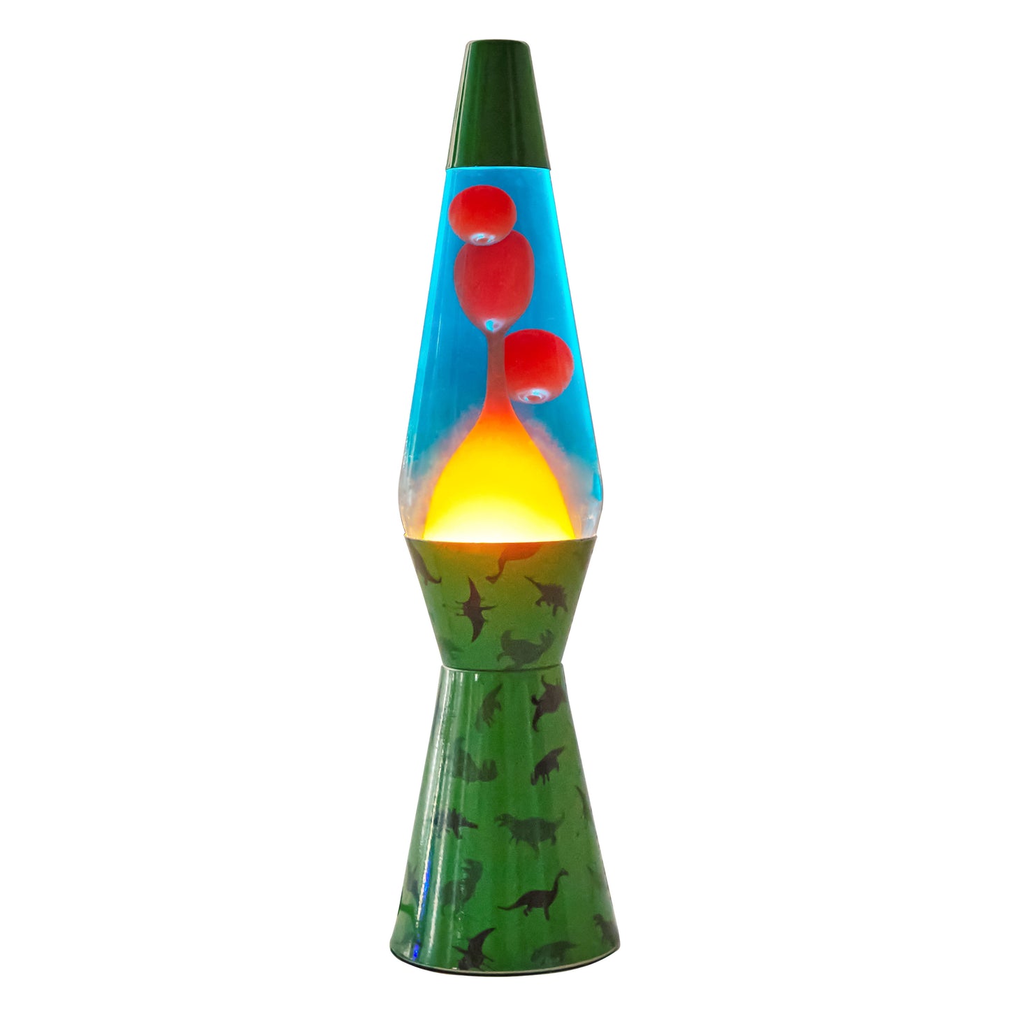 16" Dinosaur Lava Motion Volcano Lamp, Orange Wax in Blue Liquid