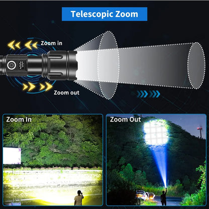 Rechargeable Flashlight High Lumens, XHP70.3 Super Bright Flashlight with Digital Power Display, 5 Modes, IPX7 Waterproof LED Flashlight for Emergencies, Camping, Hiking