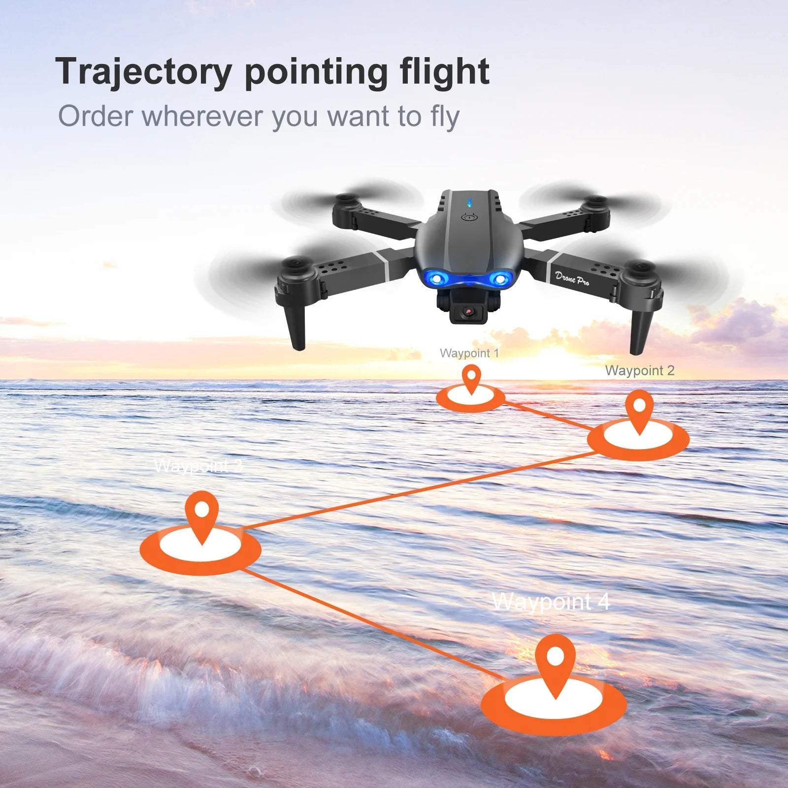 Drone E99Pro HD Dual Camera Quadcopter, Foldable, Altitude Hold, 30 Min Flight, 2 Batteries, Black Case
