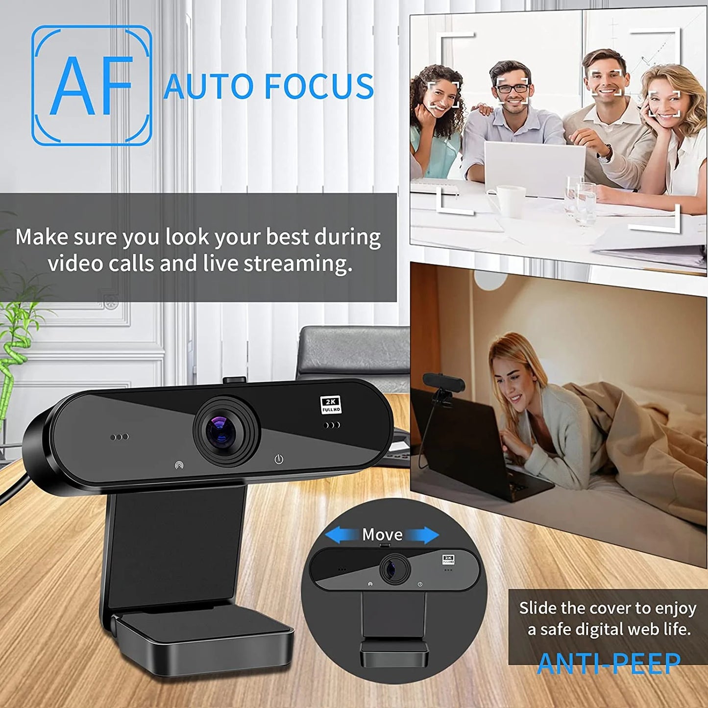 Webcam HD 1080P Web Camera, USB PC Computer Webcam with Microphone, Laptop Desktop Full HD Camera Video Webcam 360 Degree Widescreen, Pro Streaming Webcam for Recording, Calling, Conferencing, Gaming