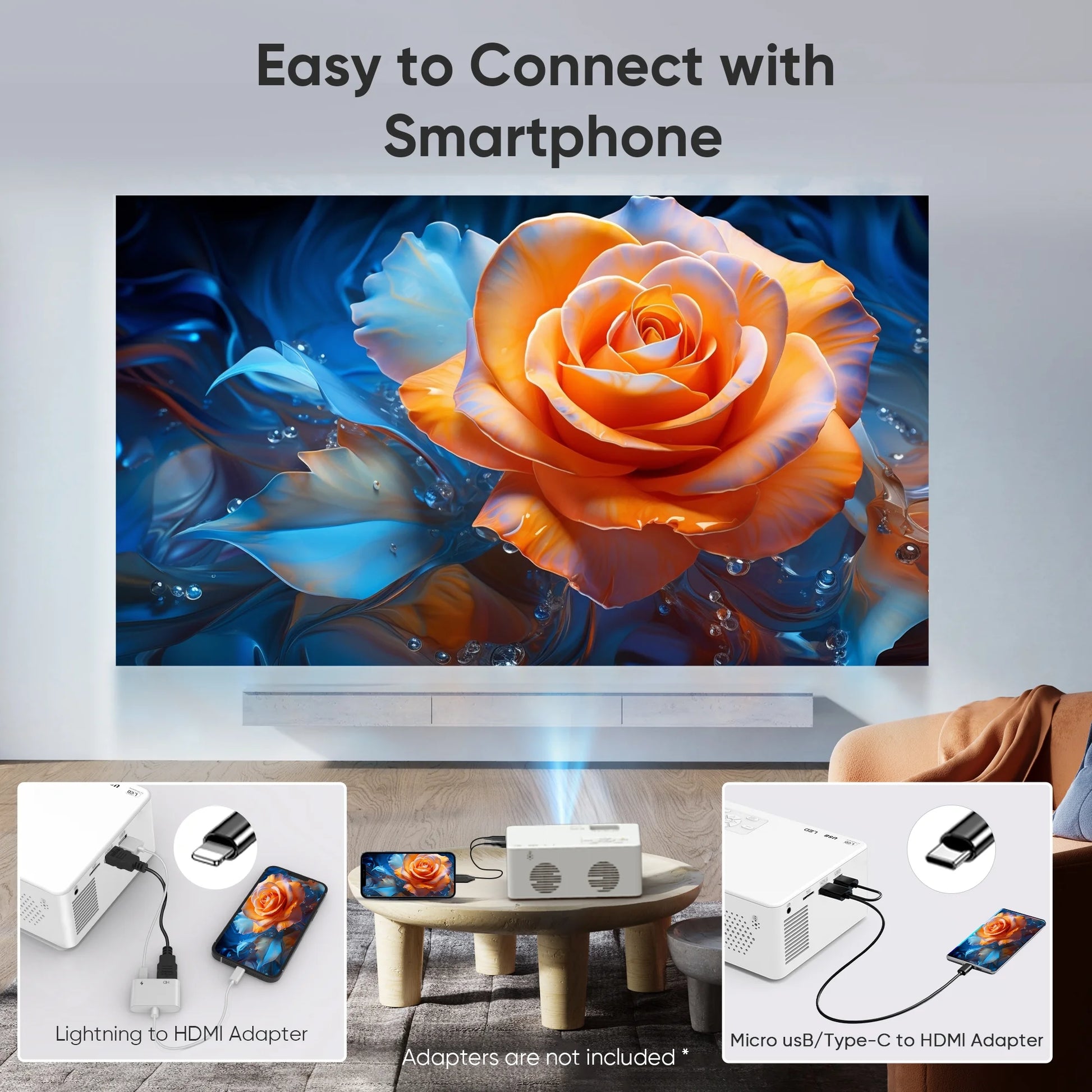 Mini Bluetooth Projector with Tripod, 9500LM Full HD 1080P Portable Home Theater Projector ,Support 250"Display